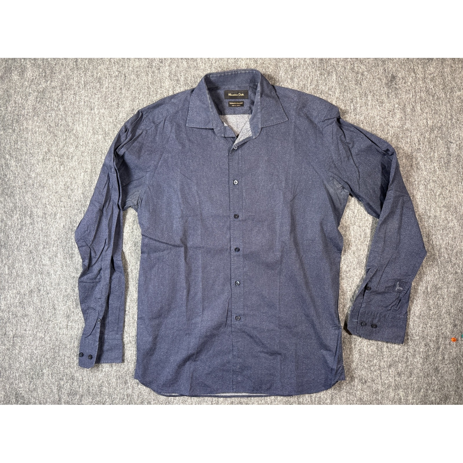 Massimo Dutti Mens Navy Blue Micro Dot Tessuto Italiano Button Down Shirt Size M